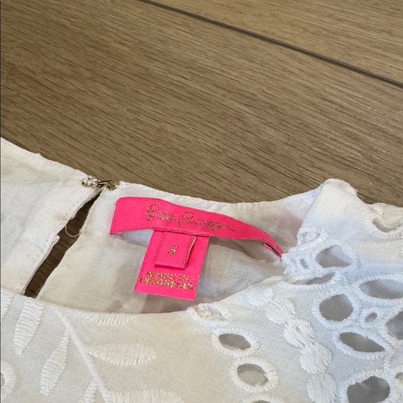 Lilly Pulitzer Aleena Elbow Sleeve Eyelet Top Sz S Preppy Ruffle White Beachy - Picture 3 of 7